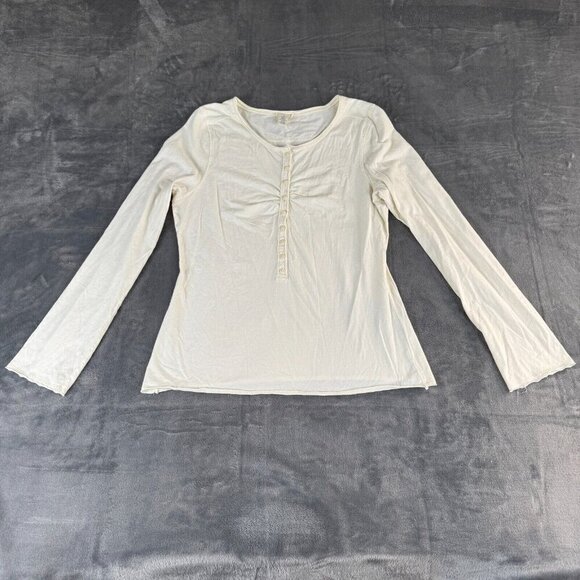 Maurices Y2K XL Long Sleeve Button Henley Top White Flare Sleeve Minimal Classic - Picture 1 of 8